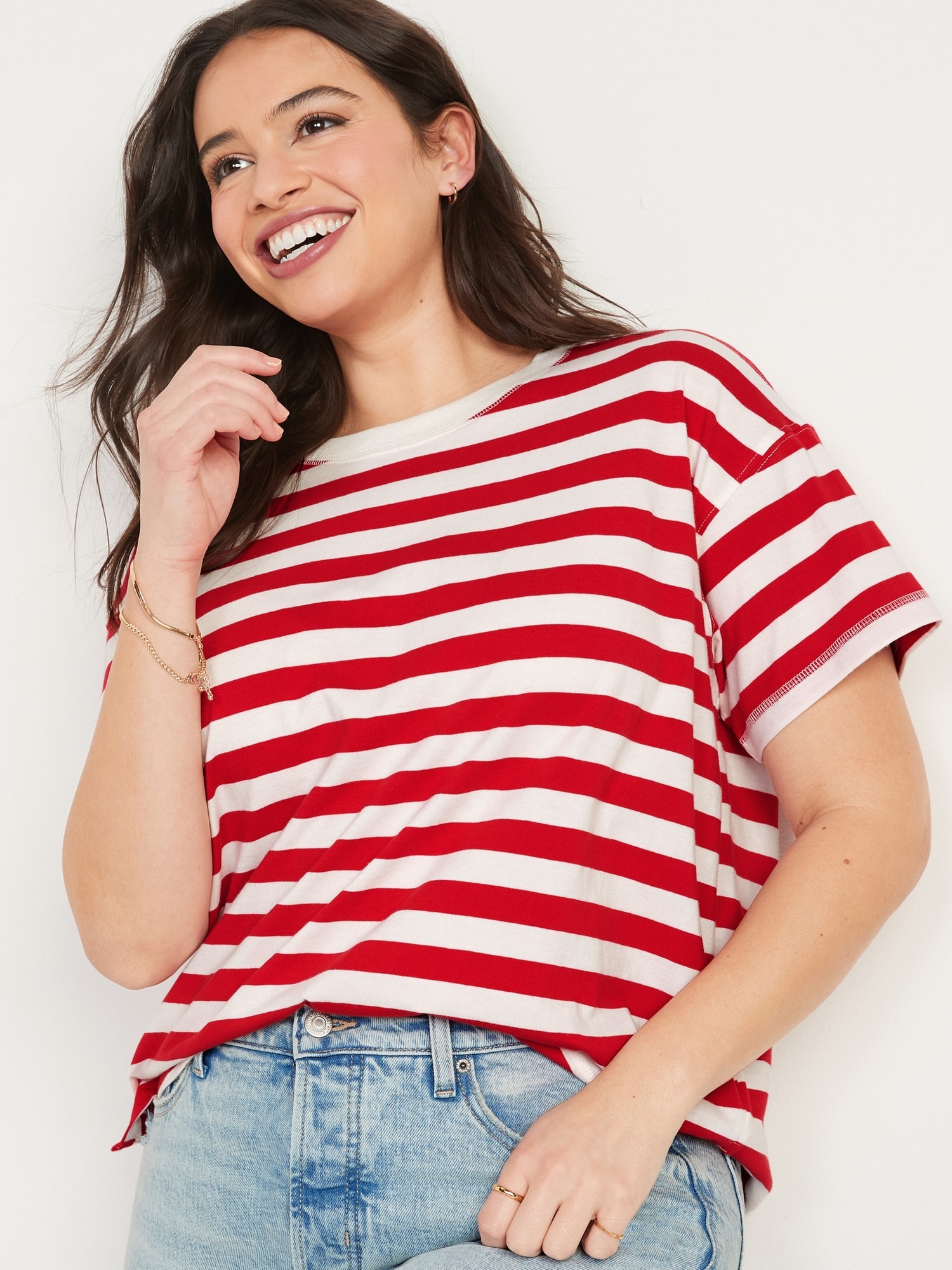 old navy red and white striped shirt