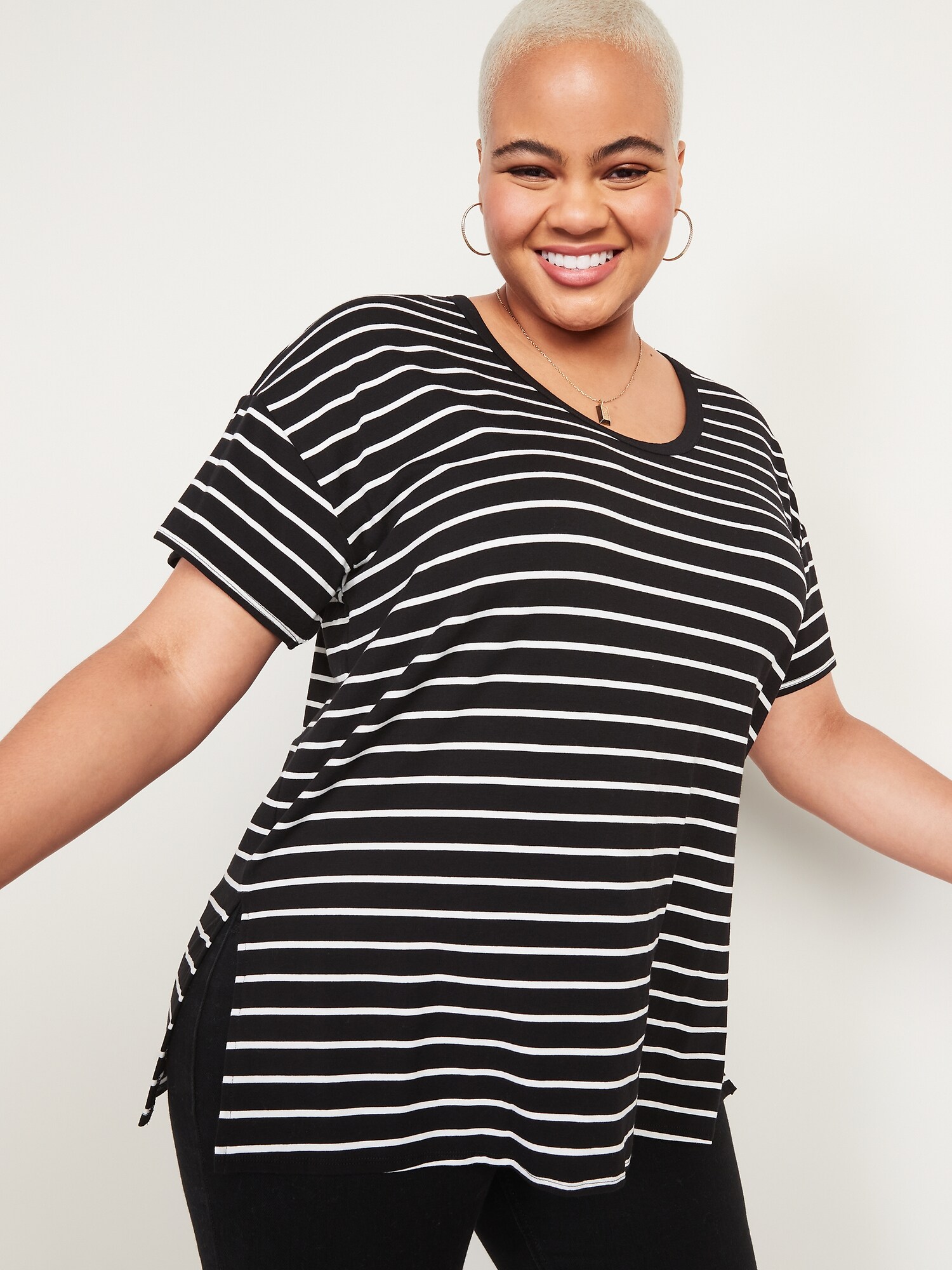 Short-Sleeve Luxe Oversized Striped 