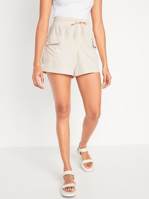 Image number 1 showing, High-Waisted StretchTech Cargo Shorts for Women -- 5-inch inseam