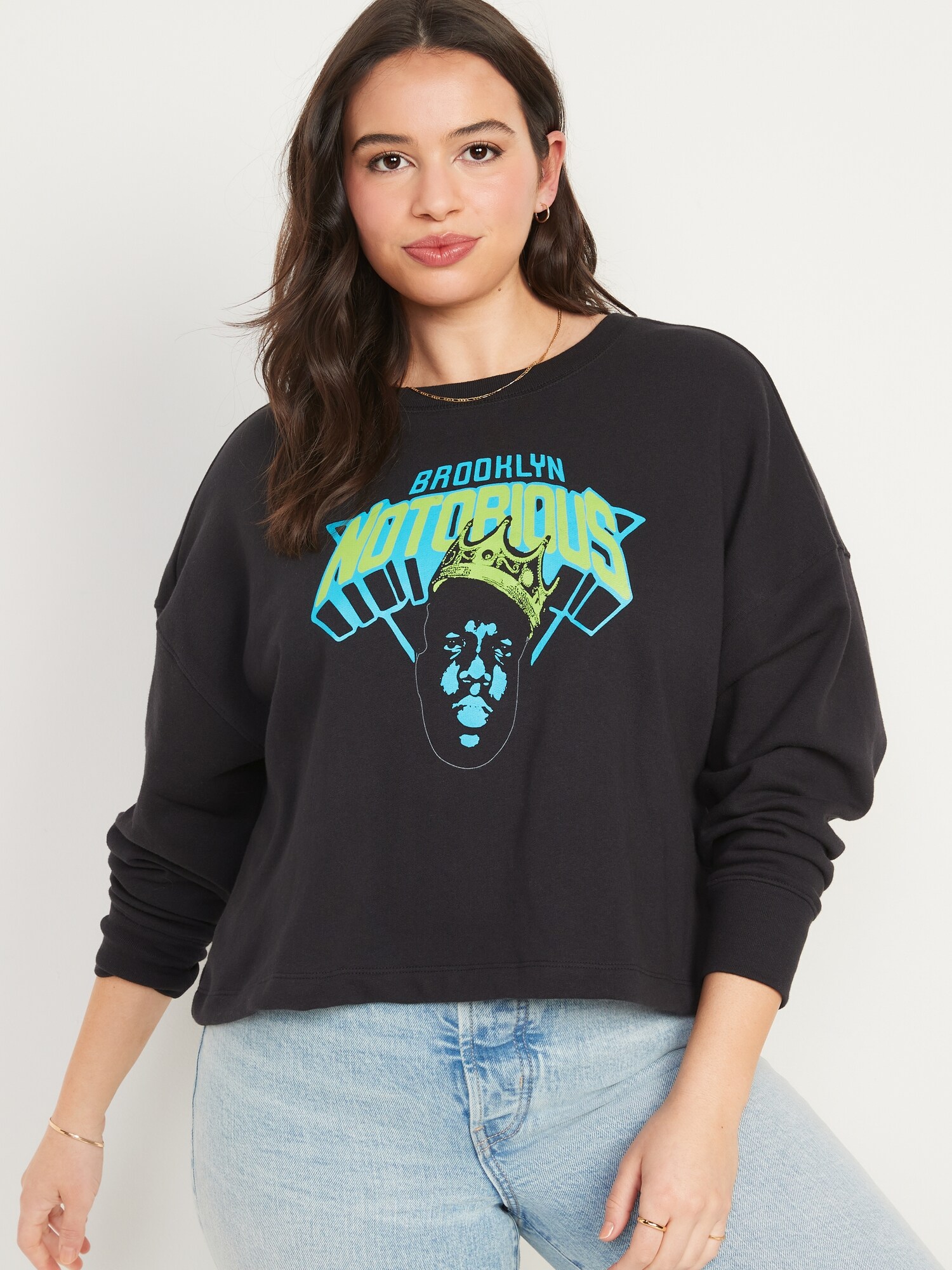 Long-Sleeve Oversized Cropped Pop-Culture Graphic Sweatshirt for Women | Old  Navy