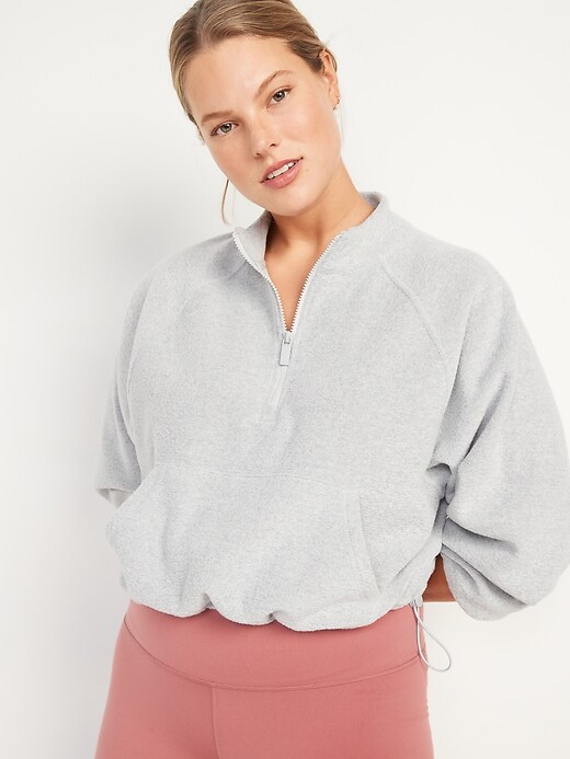 Image number 5 showing, Long-Sleeve Quarter-Zip Oversized Textured Sweatshirt for Women