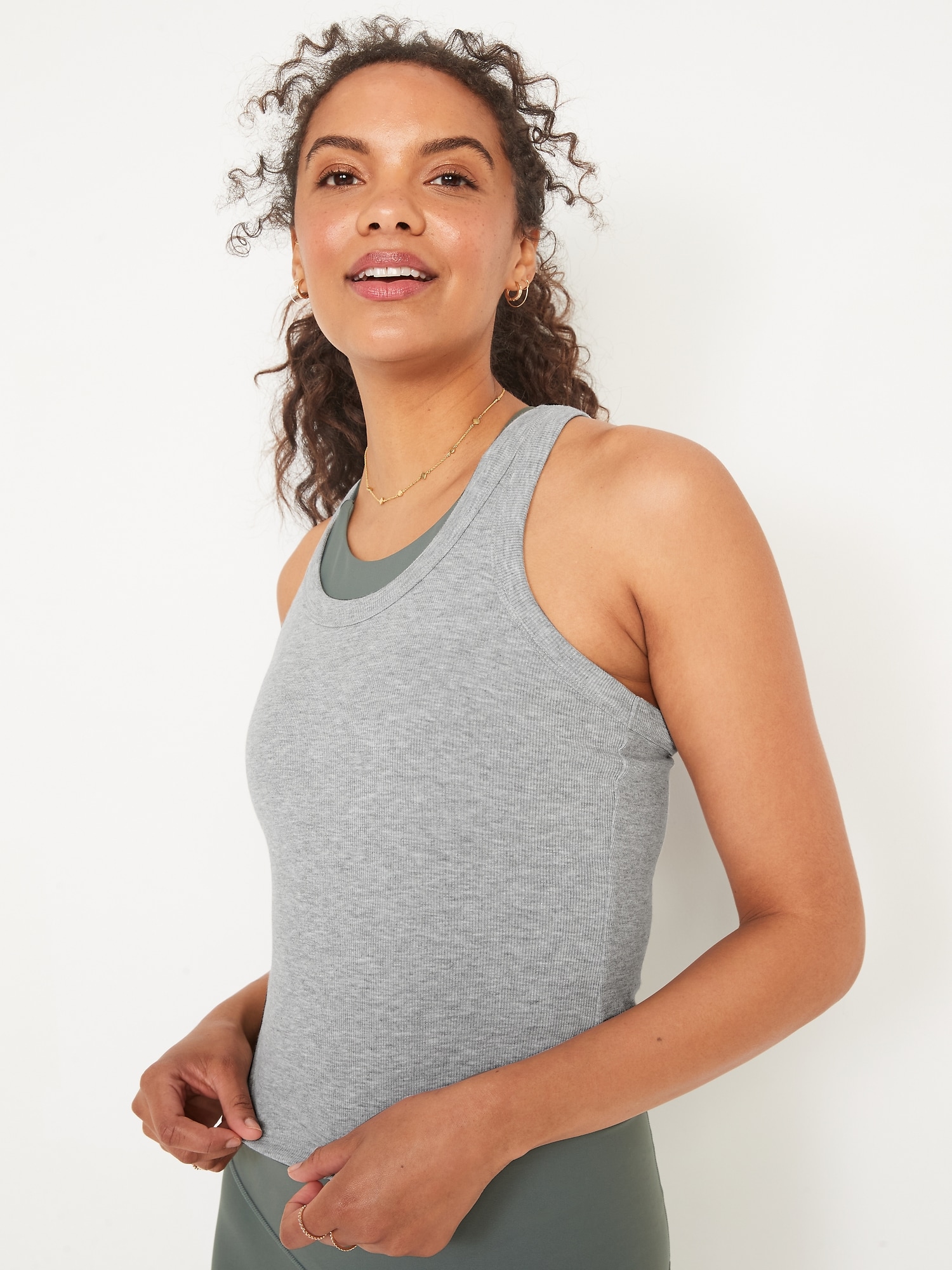 Old Navy UltraLite Cropped Rib-Knit Racerback Tank Top gray. 1