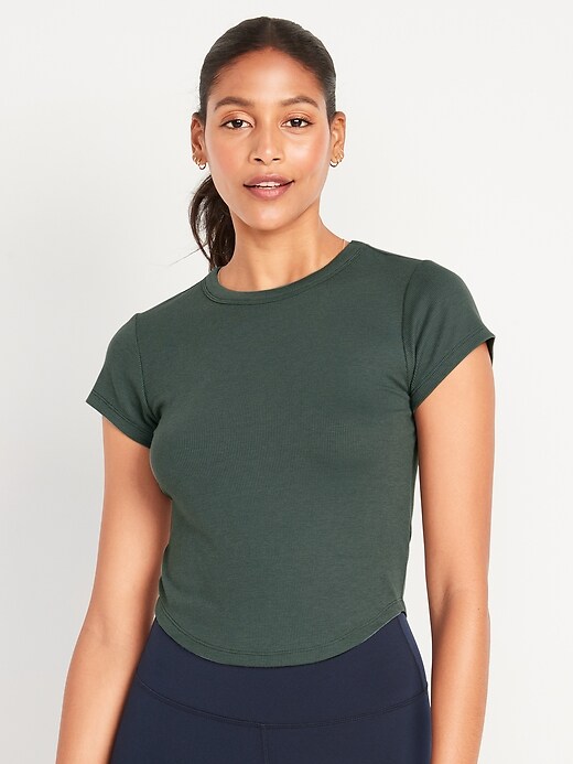 Image number 1 showing, Short-Sleeve UltraLite Cropped Rib-Knit T-Shirt for Women