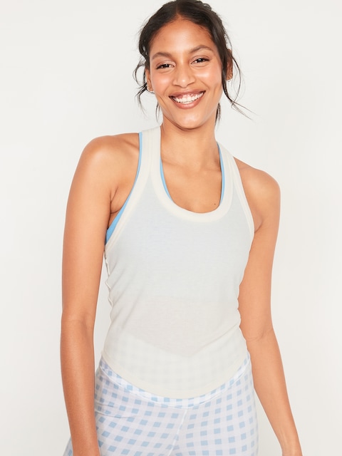 UltraLite Cropped Rib-Knit Racerback Tank Top