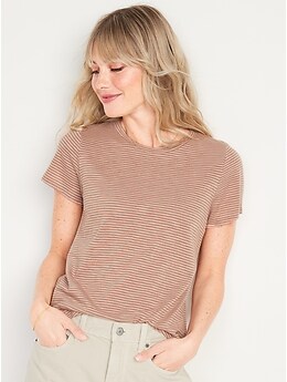 T-shirt passe-partout à manches courtes en tricot flammé à rayures pour Femme