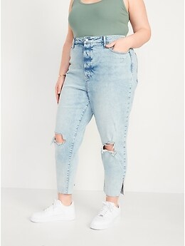 Higher High-Waisted Button-Fly O.G. Straight Ripped Side-Slit Jeans for Women