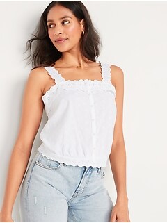 Cropped Embroidered Button-Down Cami Blouse for Women