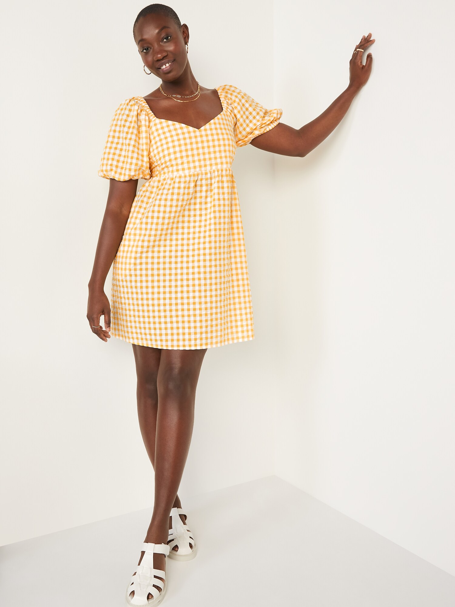 fit and flare puff sleeve dress old navy