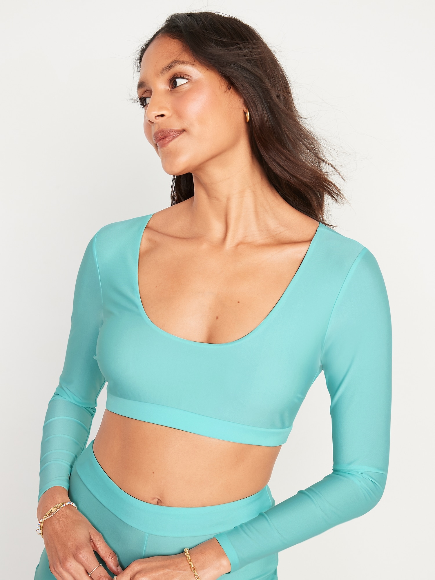 Long-Sleeve Cropped Rashguard Swim Top 