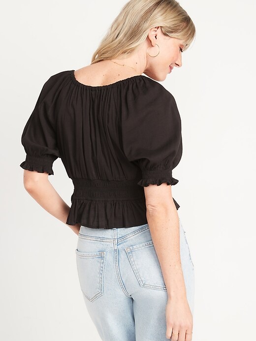 Image number 2 showing, Puff-Sleeve Smocked Poet Blouse for Women