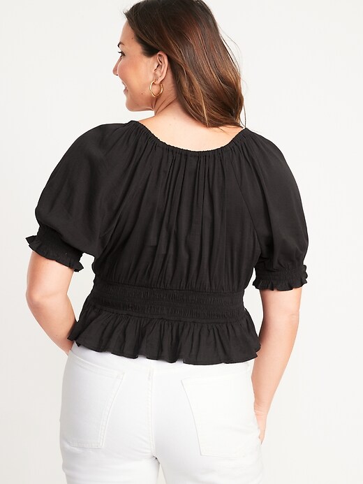Image number 6 showing, Puff-Sleeve Smocked Poet Blouse for Women
