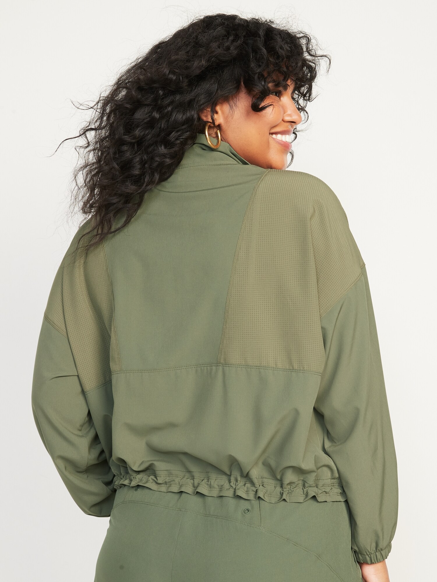 Oversized StretchTech Cropped Quarter-Zip Windbreaker Jacket