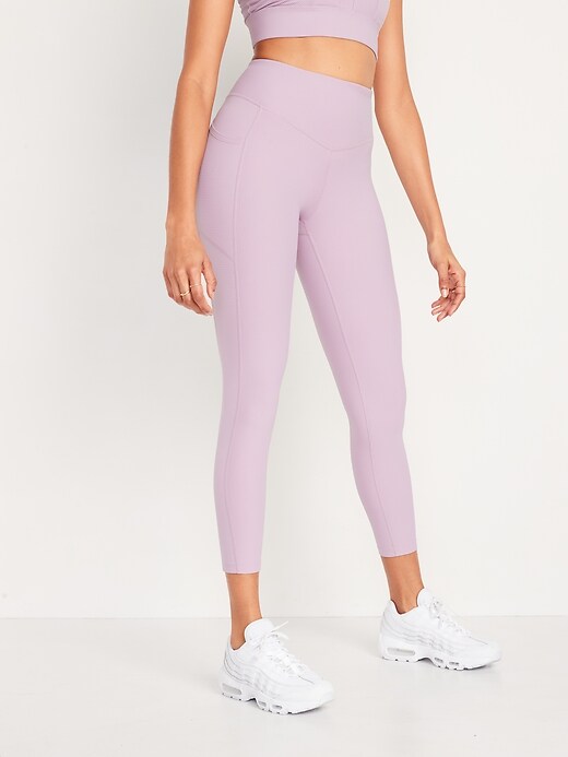 Image number 1 showing, High-Waisted PowerSoft Rib-Knit Side-Pocket 7/8-Length Leggings for Women