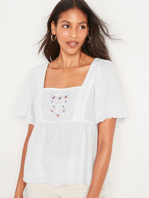 Textured Swiss-Dot Flutter-Sleeve Tie-Back Top | Old Navy