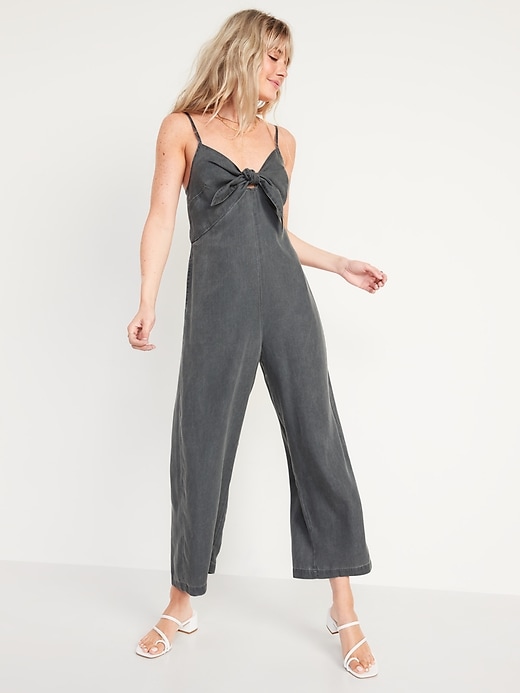 Image number 1 showing, Sleeveless Tie-Front TENCEL™ Lyocell Jumpsuit for Women