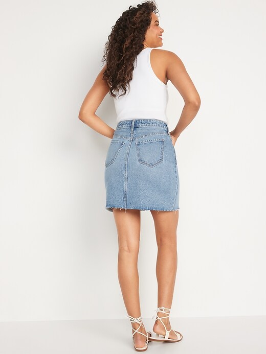Image number 2 showing, Higher High-Waisted Button-Fly Embroidered Mini Jean Skirt for Women