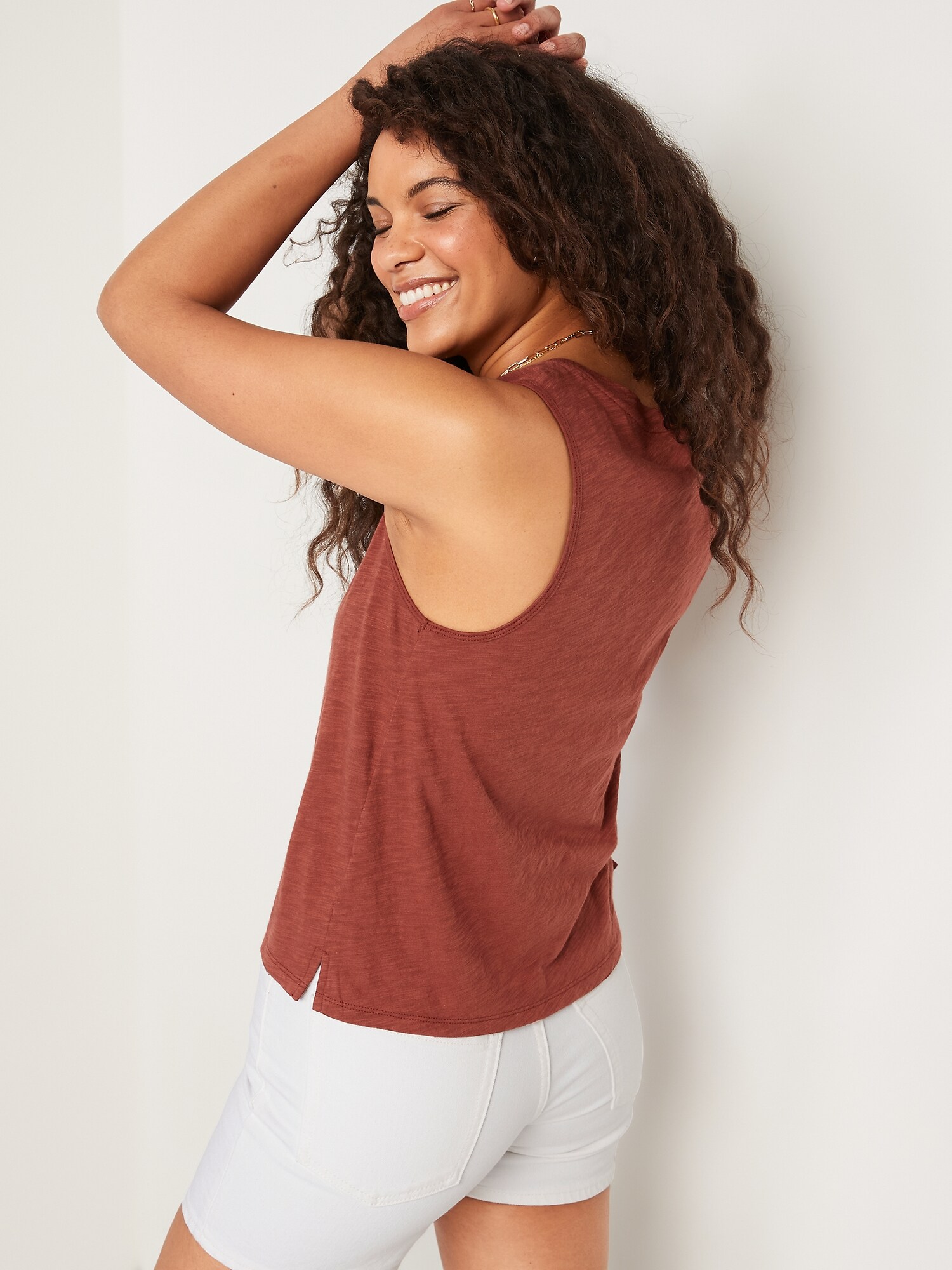 Old Navy Women's Everywear V-Neck Sleeveless T-Shirt Copper Moon Tall Size S