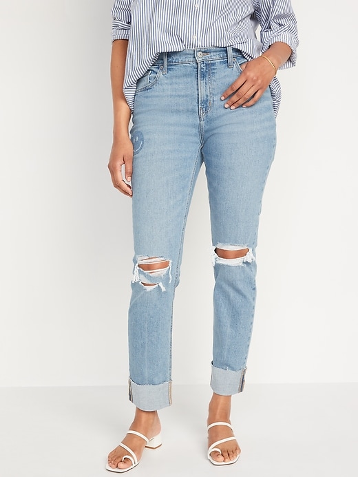 Old Navy Mid-Rise Ripped Patchwork Boyfriend Jeans for Women. 1