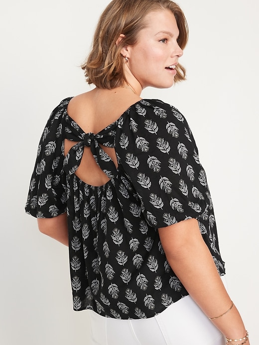 Image number 6 showing, Printed Puff-Sleeve Tie-Back Top for Women