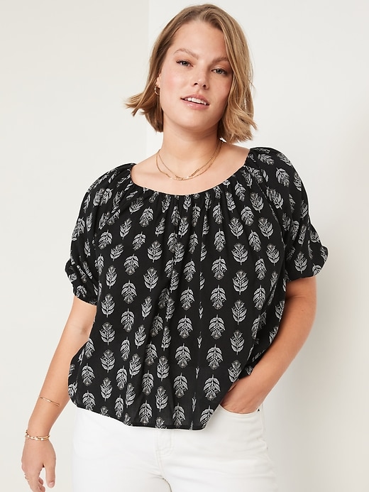 Image number 5 showing, Printed Puff-Sleeve Tie-Back Top for Women