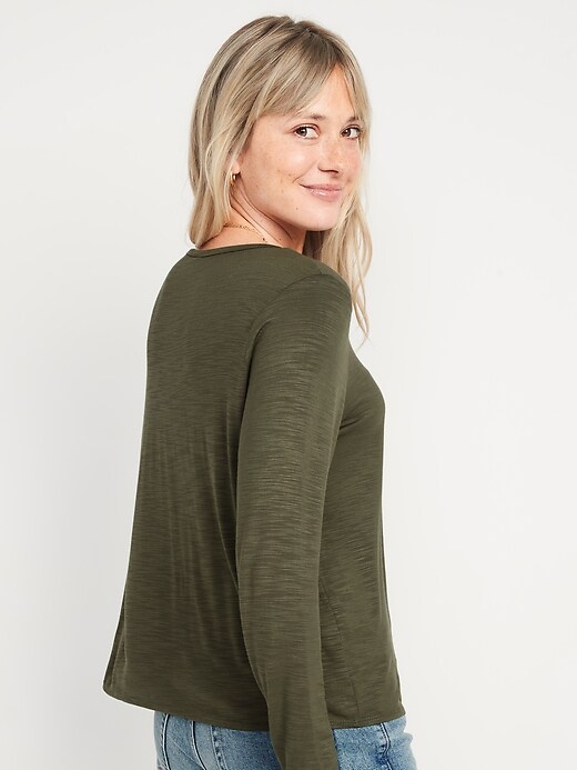 Image number 2 showing, Luxe Crew-Neck Slub-Knit Long-Sleeve T-Shirt for Women
