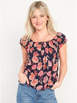 Floral-Print Tie-Back Swing Top for Women
