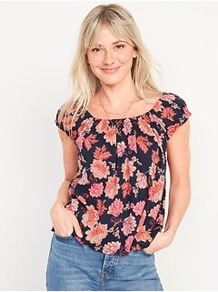 Floral-Print Tie-Back Swing Top for Women
