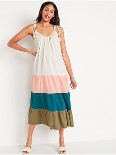 Sleeveless Tasseled Color-Block All-Day Maxi Swing Dress for Women