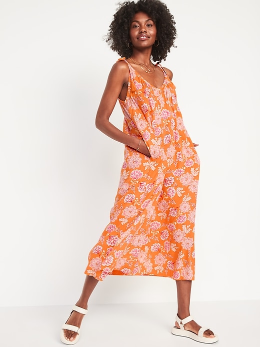 Image number 1 showing, Tie-Shoulder Tasseled Floral-Print All-Day Maxi Swing Dress for Women