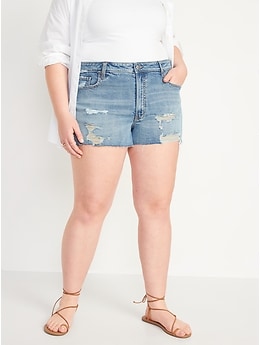 High-Waisted O.G. Straight Ripped Cut-Off Jean Shorts -- 3-inch inseam