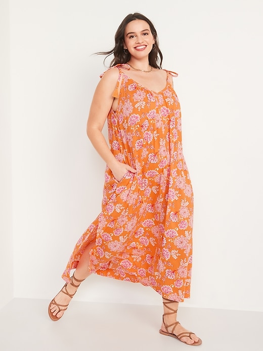 Image number 5 showing, Tie-Shoulder Tasseled Floral-Print All-Day Maxi Swing Dress for Women