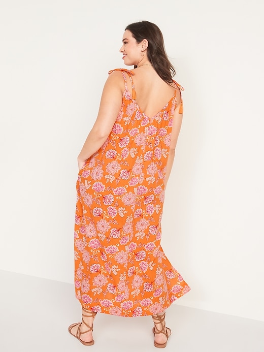 Image number 6 showing, Tie-Shoulder Tasseled Floral-Print All-Day Maxi Swing Dress for Women