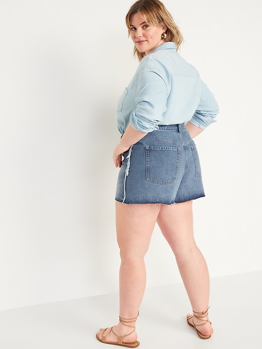 Image number 8 showing, Higher High-Waisted Button-Fly Sky-Hi A-Line Non-Stretch Cut-Off Jean Shorts for Women -- 3-inch inseam