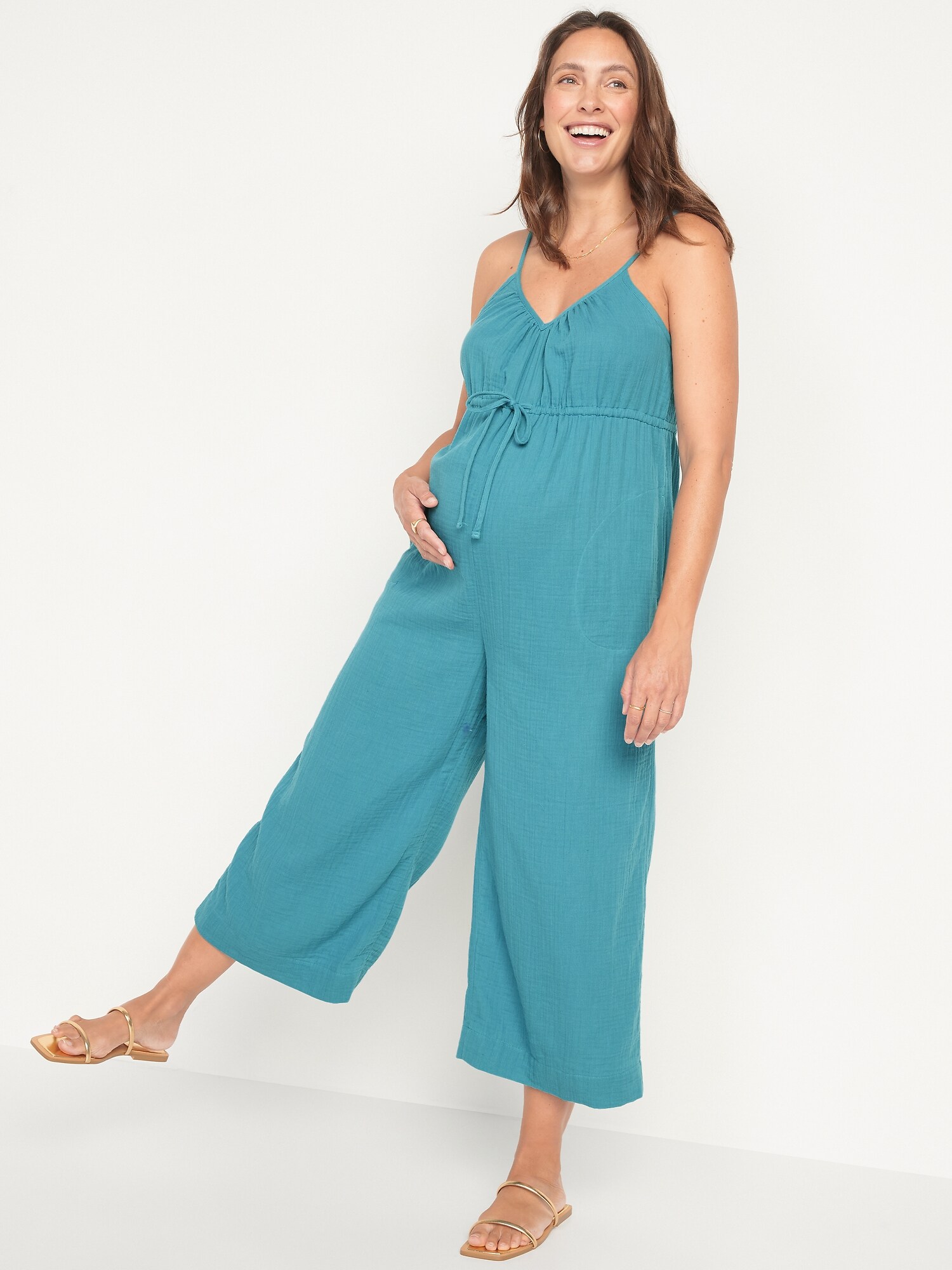 Maternity Sleeveless Tie-Waist Wide-Leg Jumpsuit