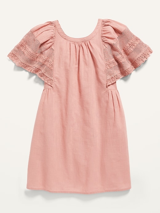 View large product image 2 of 3. Crochet Flutter-Sleeve Slub-Weave Dress for Girls