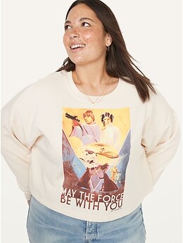 Oversized Cropped Licensed Pop Culture Graphic Sweatshirt for Women