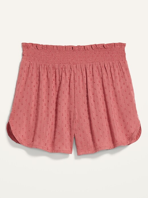 Image number 4 showing, High-Waisted Smocked-Waist Textured Clip-Dot Pajama Shorts -- 4-inch inseam