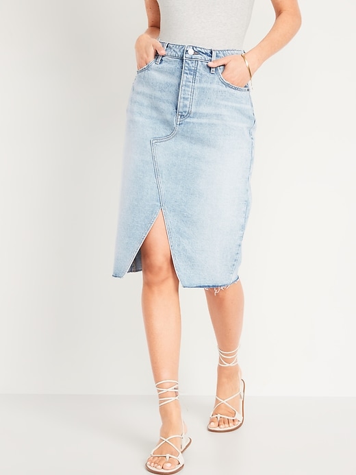 High waisted jean pencil skirt hotsell