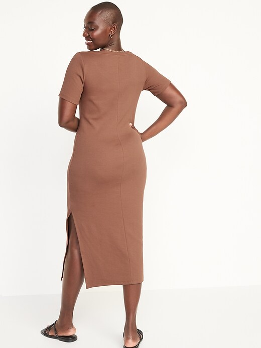 Image number 6 showing, Fitted Short-Sleeve Rib-Knit Midi Dress for Women