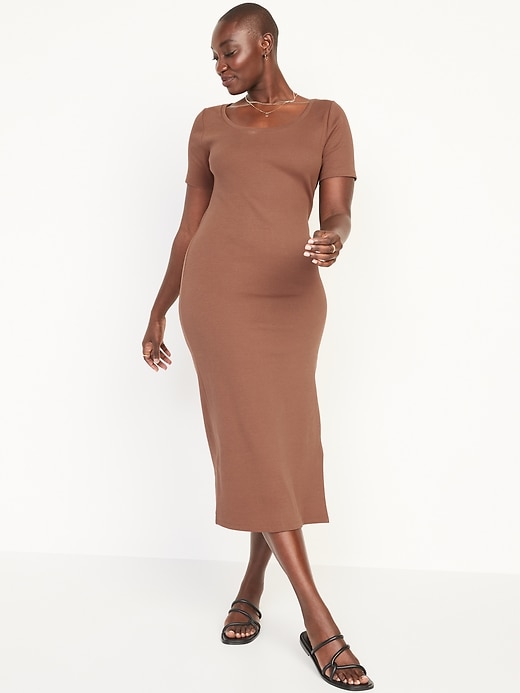 Image number 5 showing, Fitted Short-Sleeve Rib-Knit Midi Dress for Women