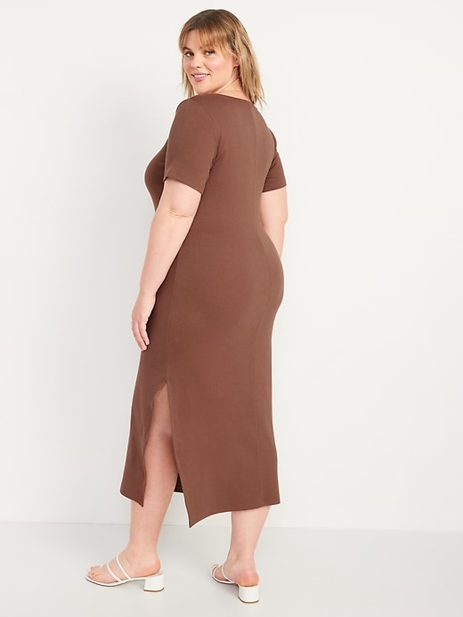 Image number 8 showing, Fitted Short-Sleeve Rib-Knit Midi Dress for Women