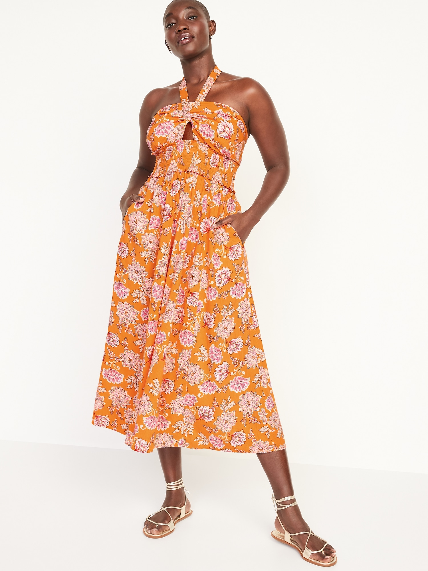Fit \u0026 Flare Sleeveless Halter Floral 