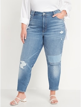 High-Waisted O.G. Straight Patchwork Ripped Ankle Jeans for Women