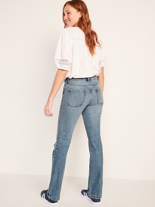 Image number 2 showing, Mid-Rise Slouchy Boot-Cut Ripped Non-Stretch Jeans for Women