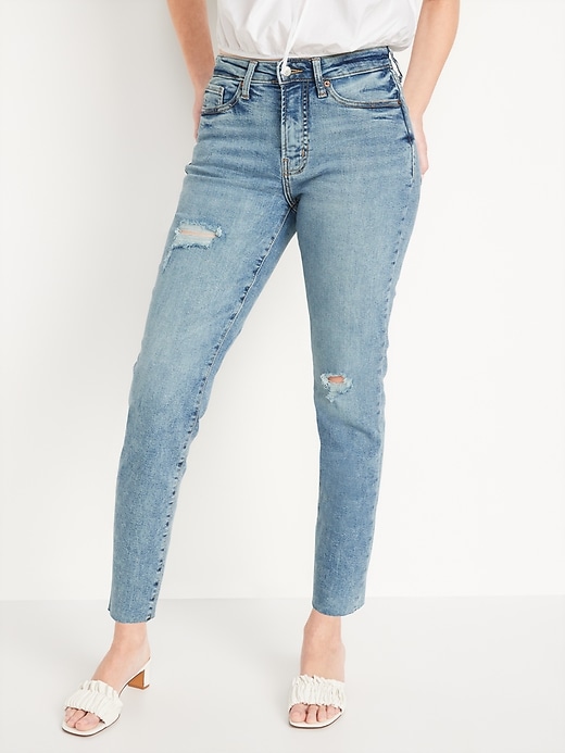 Image number 1 showing, High-Waisted OG Straight Ripped Ankle Jeans
