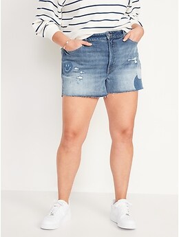 High-Waisted O.G. Straight Patchwork Cut-Off Jean Shorts for Women -- 3-inch inseam