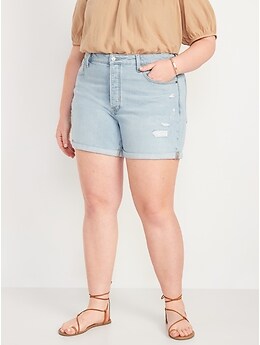 High-Waisted Button-Fly O.G. Straight Ripped Jean Shorts -- 5-inch inseam