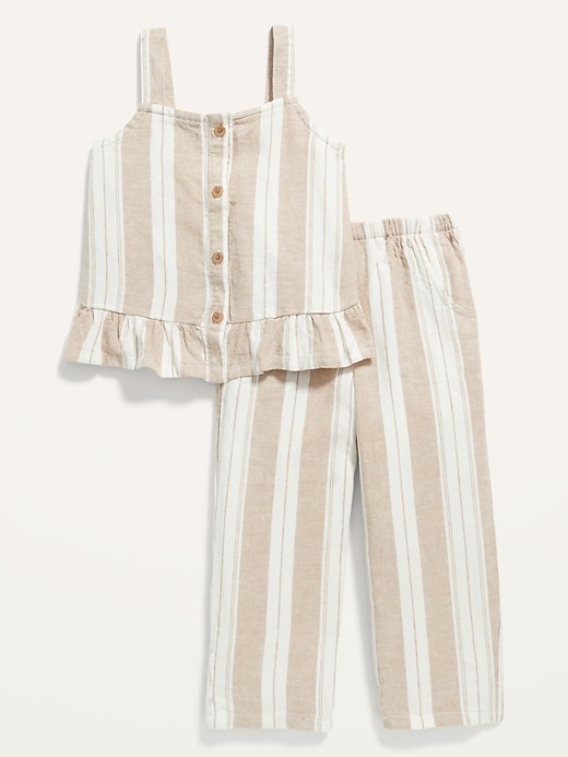 Striped Linen-Blend Sleeveless Top & Pants Set for Toddler Girls
