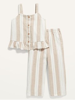 Striped Linen-Blend Sleeveless Top & Pants Set for Toddler Girls