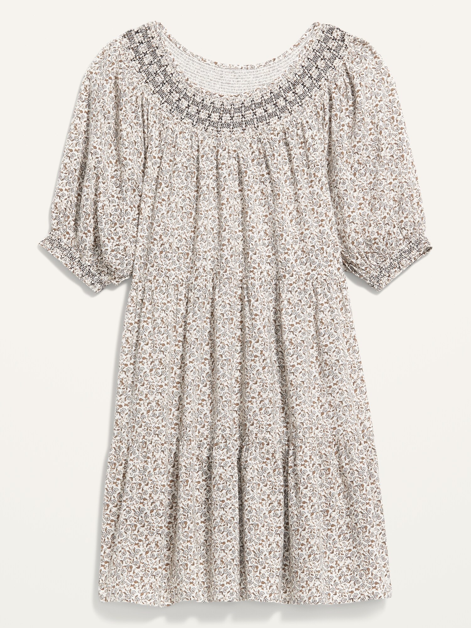 Puff-Sleeve Embroidered Smocked Mini Swing Dress | Old Navy